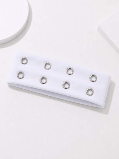 5pcs Metal Eyelet Wide Headbands Women's Punk Elastic Hollow Metal Ring Hair Accessories Solid Color