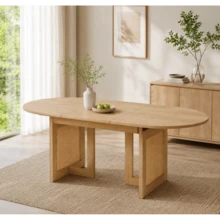 Extendable Dining Table 120/160 * 80, Suitable For 6-8 People, Dining Table With Rounded Corners, Thickened Tabletop, Simple Style Extendable Dining Table, Rattan Table Legs, Oak Color. - Oak + MDF - View 3