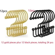 12pcs Double Hook Shower Curtain Rings, Mountain-Shaped Design, Multi-Functional Metal Shower Curtain Hooks For Home - Gold - View 8