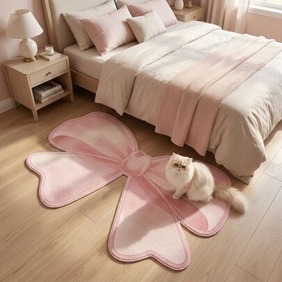 1pc New Bowknot Faux Cashmere Rug, Decorative Rug, Faux Cashmere Rug, Small Rug, Entryway Rug, Bedroom Rug, Bedside Rug, Children's Room Rug, Bathroom Rug, Decorative Rug, Rug For Bedroom, Warm New Style For Autumn/Winter, Non-Slip And Easy To Clean, Christmas/New Year Rug, Living Room Rug, Bedroom Rug, Children's Room Rug, Bedside Rug, Simple Fashionable And Elegant, Suitable For Various Scenes And Daily Use, Theme Party, Suitable For Kitchen, Bathroom, Living Room