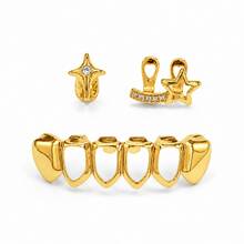 1 Set 4-Point Star & Heart Hollow Bar Zirconia 3 Pieces Set, Personalized Cute Hip-Hop Teeth Grillz Party Funny Gathering Accessories - Multicolor - View 9