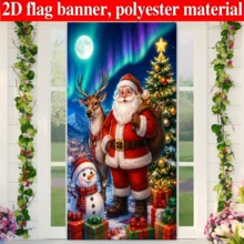 2D-Ebene - 1 Stück 2D-Flaggen-Hintergrund im Weihnachtsthema mit Weihnachtsmann, Rentier, Schneemann, geschmücktem Weihnachtsbaum und Geschenkbox-Verpackung, kombiniert mit einem mit Aurora gefüllten Winter-Schneelandschaftsdesign, keine Stromversorgung erforderlich - A - Übersicht 6