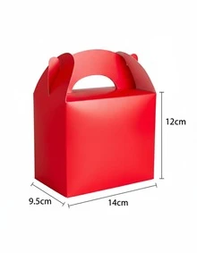 Set de 12 Cajas de Cartón con Asa para Dulces y Regalos, 14 * 9,5 * 12 cm, Color Morado, Azul Celeste, Fucsia, Rosa, Azul Royal, Negro, Verde, Amarillo, Naranja o Rojo, para Cumpleaños, Fiestas y Eventos - Rojo - Ver 2
