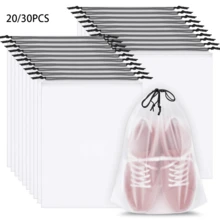 20/30PCS Shoe Bags For Travel, 15.7" X 11.8" Translucent Travel Shoe Bags For Packing, Large Waterproof Portable Drawstring Travel Shoe Storage Bag Travel Essentials Women For And Men - Clear - View 2