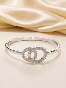 1件 interlocking circle 全水鑽手鍊，優雅日常約會飾品，週年紀念禮物 - 手鐲 - 查看 6
