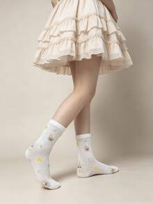 1/5 Pairs Summer Breathable Thin Cute Cartoon Bear Versatile Mid-Calf Socks - Multicolor - View 10