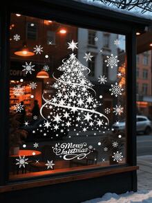 2sheets/Set Merry Christmas Oversized Silver Christmas Tree Pattern Window Cling Sticker, Reusable Glitter PVC Decal For Holiday Display, Suitable For Glass, Walls And Doors, Waterproof PVC, Cartoon Theme Glass Door Decor With Static Cling - A - View 2