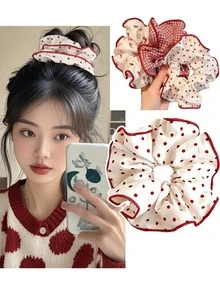 3/5pcs 11cm High Elasticity Scrunchies, Red Polka Dot/Plaid/Bow Pattern, Women's Hair Accessories, Suitable For Daily Wear - Hair Tie - View 3