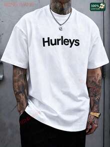 Men's Hurley Graphic T-Shirt - Navy Blue With White Logo Print, Vintage-Inspired Cotton Tee, Comfort & Fade-Resit Ink, For Beach Or Street Style-L88 - 白色 - 查看 18