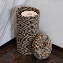 Aesthetic Tall Woven Toilet Paper Holder & Storage Rack, Large Capacity Organizer, Bohemian Style Decor, Toilet Paper Holder With Textured Lid, Vertical Space-Saving Side Design For Spare Rolls, Bathroom Home Decor, Handwoven - A - View 8