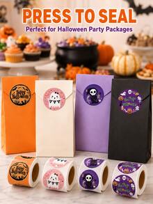 3pcs Halloween Round Sticker Rolls Assorted Ghost Pumpkin Sealing Labels For Packaging - Multicolor - View 4