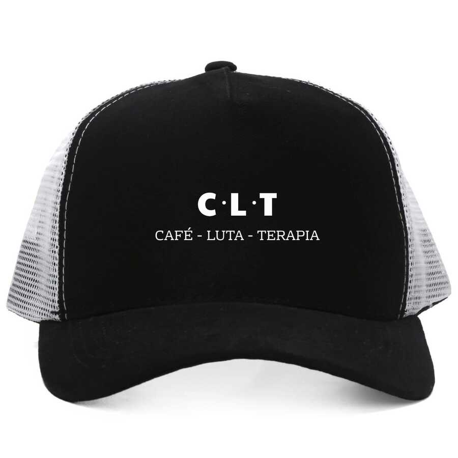 Boné Trucker Rede Telinha Unissex Estampado Meme Engraçado CLT Café Luta Terapia Chapéu Casual Básico Ajustável Sol Férias - Preto/Branco 1 - Visão 1