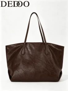 Dedoo Tas Tote Bahu Kulit Lembut Warna Polos, Tas Tangan Minimalis dengan Tali Panjang untuk Sehari-hari, Cocok untuk Kantor dan Perjalanan, Kapasitas Besar, Ransel Pelajar, Kampus Universitas - Coklat - View 8