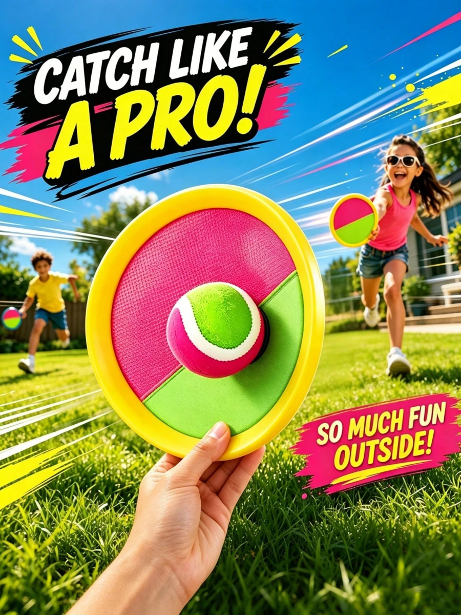 1 SET Kids Suction Cup Sticky Ball Toy, Children's Ball Game Toy, Beach Toy, Sticky Ball, 2 Paddles + 1 Ball Set, Multiple Colors, Indoor And Outdoor Play, Parent-Child Interactive Toy, Halloween, Christmas, Back To School Gift