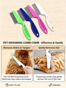 1/2pcs Pet Cleaning Brush - Stainless Steel Cat & Dog Comb, Effectively And Gently Removes Tangled Fur And Fleas, Suitable For Dogs And Cats - Multicolor - View 2