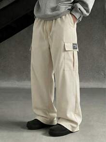 Norleigh 1pc Men's Casual Sports Cargo Pants, Loose Straight Fit, Wrinkled Texture, Suitable For Home And Outdoor Activities, Also Can Be A Gift For Couples - Apricot - View 6