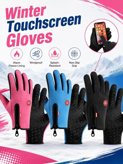 Winter Fleece Touchscreen Gloves For Men & Women, Wind-Resistant Water-Resistant Thermal Gloves With Anti-Slip Grip For Driving, Cycling, Commuting & Outdoor Activities