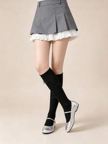 1/4 Pairs Summer Early Autumn Soft Versatile Sweet Small Bow Slouch Knee-High Socks - Multicolor - View 6