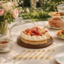 WGROOM Wooden Dessert Serving Tray Set With Clear Glass Dome Lid, Cake Display Stand, 3 Sizes Available, Includes 6 Stainless Steel Forks, Elegant Food Presentation Set - Multicolor - View 1