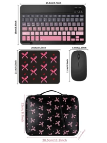 Teclado Bluetooth lindo + Funda protectora para tableta con lazo + Ratón + Alfombrilla para ratón,Teclado inalámbrico portátil (150mAh) Juego de ratón,Compatible con tabletas ,Apple,Compatible con Android Compatible con IOS Compatible con Windows. - Negro - Ver 9