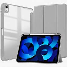 1pc Grey Smart Protective Case, Compatible With IPad 10th Gen, 11th Gen 10.9 Inch, Air 7 13 Inch, Transparent, Supports Wake/Sleep/Storage Function, With Pen Slot, Anti-Drop Stand, Tablet Leather Material - Grey - Light Grey - View 3