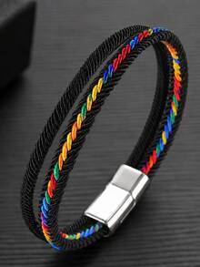 1pc Double Layer Colorful Woven Nylon Rope Bracelet, Magnetic Buckle Woven Rope Wristband, Multiple Colors Available, Handmade, Durable, Suitable For Men And Women, Suitable For Daily Casual And Outdoor Activities - Colorful Double-layer Bracelet - View 14