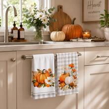 2/4/6/8pcs Pumpkin Pattern Kitchen Towel Set, Machine Washable Absorbent Dish Cloths And Decorative Hand Towels, Suitable For Autumn, Thanksgiving, Halloween Kitchen And Home Decor - Multicolor - View 3