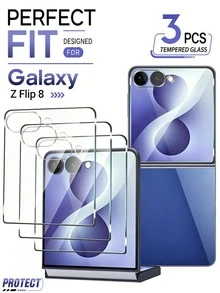 (3入) Galaxy Z Flip 8、Z、Z Flip 6 與 Z Flip 5 鋼化玻璃螢幕保護貼 [僅前螢幕] 相容手機殼、無氣泡、9H 硬度 - 無色 - 查看 10