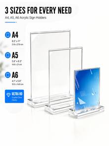 1/2pcs T-Shaped Acrylic Display Stand, Suitable For Home, Office, Retail Store, Restaurant, Wedding And Back To School Season Menu, Card And Flyer Display, Transparent Acrylic Display Stand, Blank Acrylic Sign - Multiple Specifications - View 3