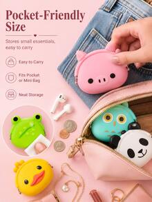 Cute Cartoon Animal Coin Purse With Snap Closure;Silicone Pouch Suitable For Storing Coins,Cables,And Earbuds,Purse Essentials Items,Halloween,Wallet - Multicolor - View 4