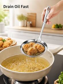 Stainless Steel Fine Mesh Oil Strainer Spoon With Handle, Kitchen Food Oil/Residue Strainer, Home Life New Product, Cooking Utensil Kitchen Essential - Multicolor - View 4