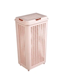 2pcs Tall Plastic Laundry Hampers With Lids, Breathable Grid Clothes Storage Baskets, Sturdy And Durable, Large Capacity Dirty Clothes Storage Bins, Suitable For Bathrooms, Laundry Rooms And Bedrooms - Multicolor - View 10