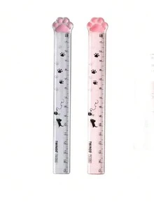 1/2pcs Creative Cat Paw 15cm Ruler Student Stationery Measuring Ruler Transparent Plastic Ruler - Random Color - View 7