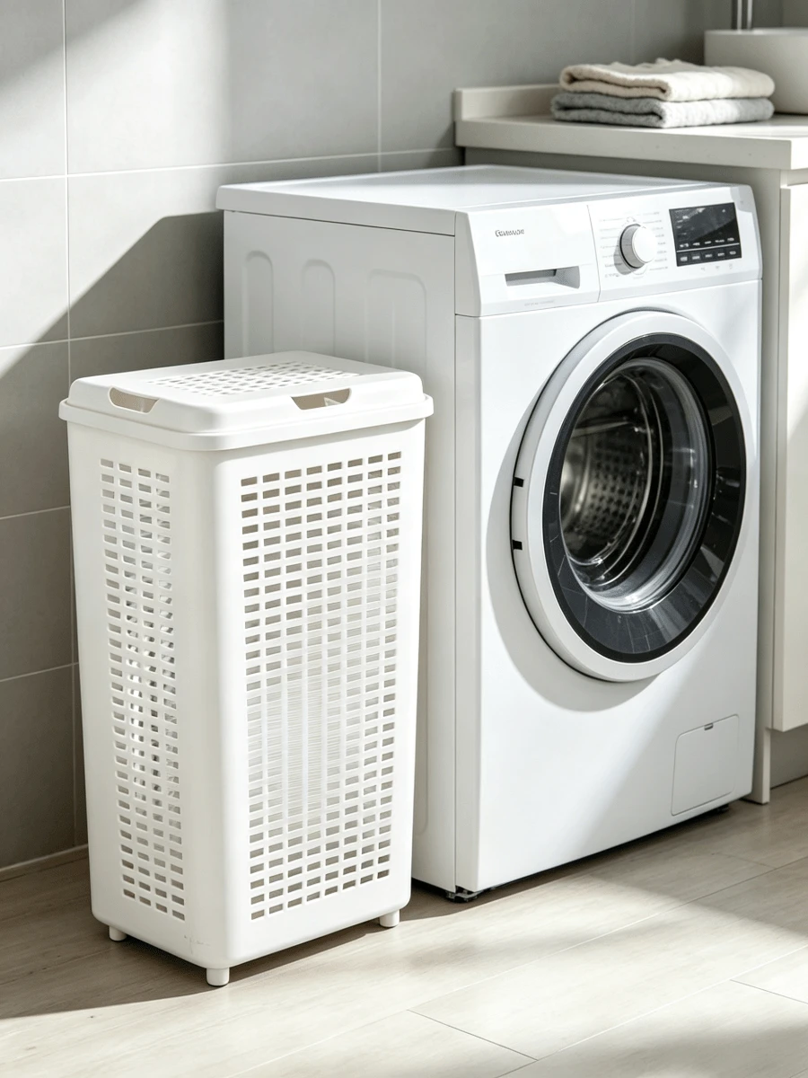 2pcs Tall Plastic Laundry Hampers With Lids, Breathable Grid Clothes Storage Baskets, Sturdy And Durable, Large Capacity Dirty Clothes Storage Bins, Suitable For Bathrooms, Laundry Rooms And Bedrooms - Multicolor - View 1
