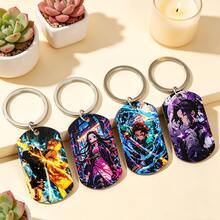 1 pieza Llavero con etiqueta impresa a color de Demon Slayer de anime, anillo de metal de acero inoxidable, colgante para bolso, regalo para fans - Multicolor - Ver 8