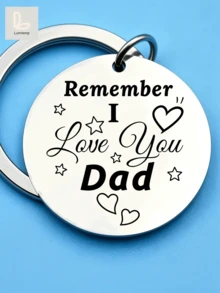 "Remember I Love You Dad" Keychain – Sweet Heart & Star Design To Son Daughter– Stylish Round Tag – Perfect For Dads, Grandpas, Or "Best Dad Ever" Birthday Gift From Kids, Teens, Or Spouses Father's Day - A - View 3