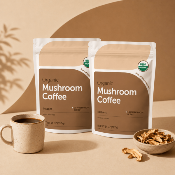 Pack Of 2 Organic Instant Mushroom Coffee, 14 Oz | Medium Roast Arabica | 10-Mushroom Blend With Lion's Mane, Reishi, Chaga, & More | Certified Organic | Gluten, Dairy, Soy & Tree Nut Free