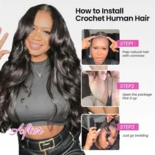 Body Wave Knotless Pre-Separated Crochet Hair Feather Crochet Human Hair Extensions For Miracle Knots Boho Braids Knotless Pre-Separated 50g / Bundle - Time-Saving, 4 To 5 Bundles Recommended For A Full Head Feather Crochet - Natural Black - View 12