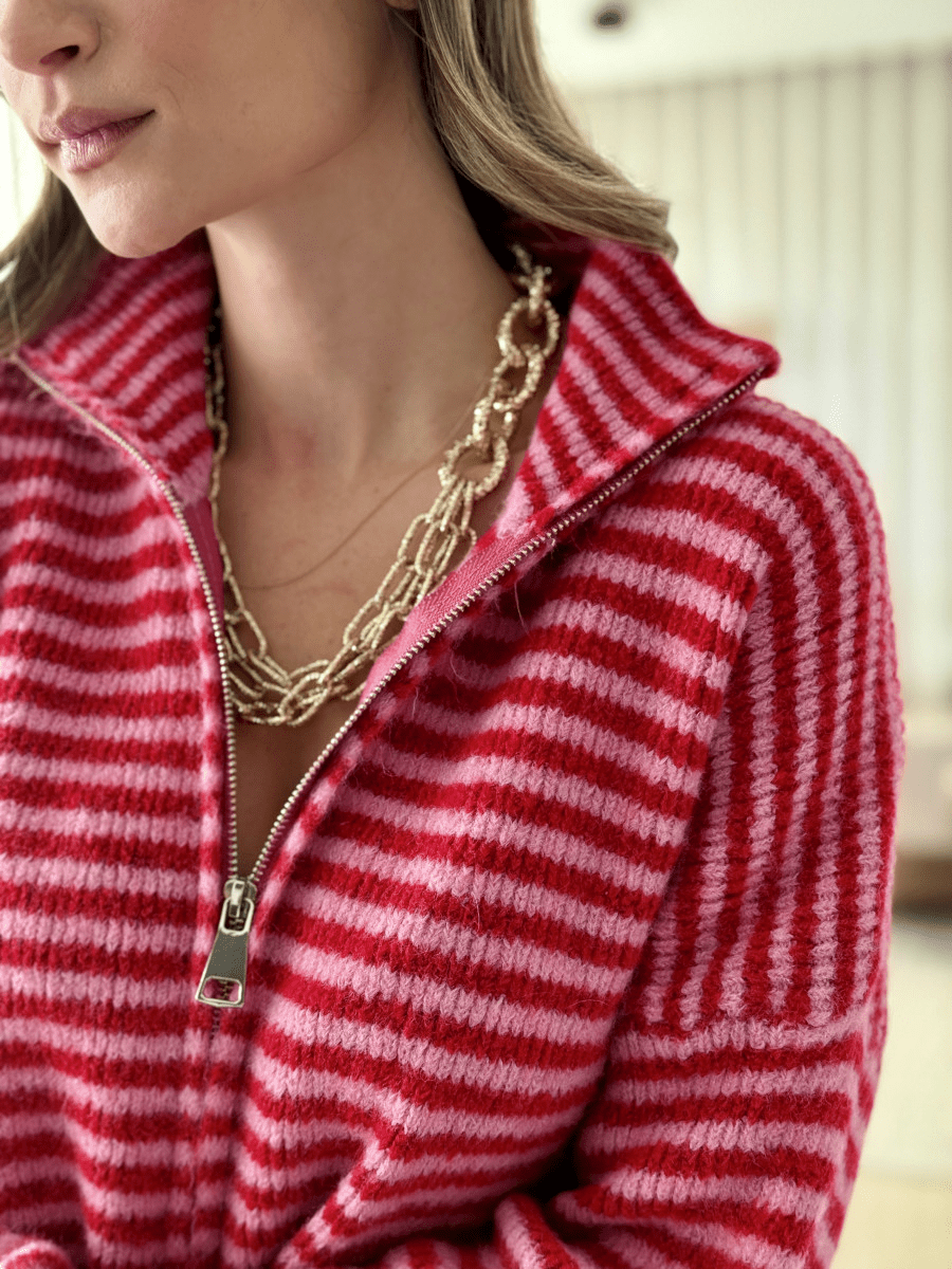 Jaqueta de Tricô Listrada com Cores Contrastantes para Mulheres, Novo Outono, Estilo Universitário, Casual Diário, Deslocamento de Outono