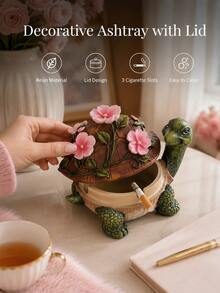 1件復古海龜造型密封蓋菸灰缸，多功能樹脂材質，防止灰燼飛濺，裝飾性動物小雕像，適用於酒吧、休息室、咖啡桌、室內居家與庭院裝飾，送給男性吸菸者的創意禮物 - 多款4 - 查看 2