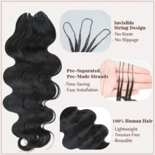 Body Wave Knotless Pre-Separated Crochet Hair Feather Crochet Human Hair Extensions For Miracle Knots Boho Braids Knotless Pre-Separated 50g / Bundle - Time-Saving, 4 To 5 Bundles Recommended For A Full Head Feather Crochet - Natural Black - View 5