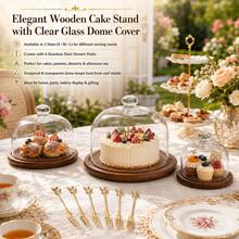 WGROOM Wooden Dessert Serving Tray Set With Clear Glass Dome Lid, Cake Display Stand, 3 Sizes Available, Includes 6 Stainless Steel Forks, Elegant Food Presentation Set - Multicolor - View 8