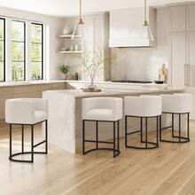 26" H Counter Height Bar Stools Set Of 1-4, Modern Counter Stools With Curved Backrest And Arms, Linen Fabric Upholstered Barstools, Home Bar - 米色 - 查看 1