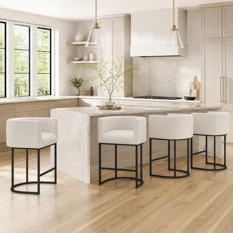 26" H Counter Height Bar Stools Set Of 1-4, Modern Counter Stools With Curved Backrest And Arms, Linen Fabric Upholstered Barstools, Home Bar - 米色 - 查看 1