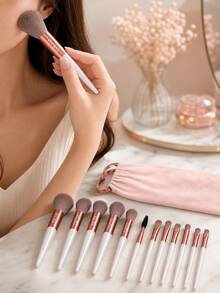 FSJF FIX 12pcs Makeup Brush Set, Eyeshadow Brush, Foundation Brush, BB Cream Brush And Concealer Brush. This Is A Soft Multifunctional Makeup Tool Set Designed For Women, Featuring Soft Bristles - Brown - View 4