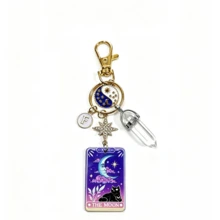 1pc Vintage Moon Black Cat Tarot Card Keychain With 26 Letter Charms, Crystal Sun Moon Star Personalized Backpack Pendant - Multicolor - View 19