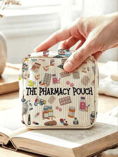 Tas Kosmetik Motif Huruf "THE PHARMACY POUCH" Baru - Tas Penyimpanan Obat Kompak dengan Resleting, Tas Medis, Tas Perlengkapan Mandi, Perlengkapan Perjalanan, Cocok untuk Obat-obatan, Kosmetik, dan Perlengkapan Perjalanan, Tas Penyimpanan Medis Portabel, Dapat Menyimpan Obat-obatan dan Perlengkapan Medis, Dompet Koin Multifungsi, Dapat Juga Digunakan sebagai Tas Kosmetik, Tas Penyimpanan Pembalut Wanita, Tas Kecil Portabel yang Indah untuk Sekolah, Kerja, Perjalanan, dan Liburan (Posisi Potongan Cetak dan Arah Tekstur Kain Acak)