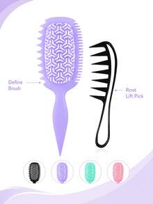 2pcs Curly Hair Comb Set, Ventilated Styling Comb With Flexible Teeth, Side Comb And Pointed Tail Handle, Black Root Volumizing Comb, Suitable For Wavy, Curly, Fine And Thick Hair, Dry And Wet Use Styling Tool - Multicolor - View 2