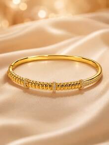 1 chiếc vòng tay dạng cuff kín đính đá rhinestone vân nổi màu vàng, trang trí tinh tế dành cho nữ - vòng đeo tay - Xem 6