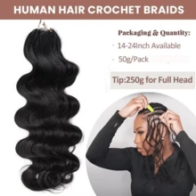Body Wave Knotless Pre-Separated Crochet Hair Feather Crochet Human Hair Extensions For Miracle Knots Boho Braids Knotless Pre-Separated 50g / Bundle - Time-Saving, 4 To 5 Bundles Recommended For A Full Head Feather Crochet - Natural Black - View 9